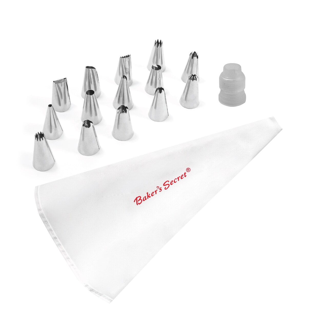 Baker's Secret - Reusable Piping bag and Tips Cake Decorating Supplies Kit, 16 Pieces Cake Decorating Set, Baking Kitchen Essentials